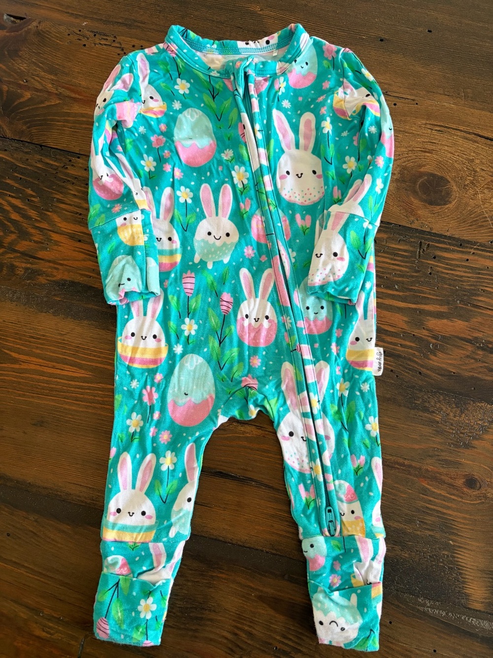Teal Bunny & Easter Egg Footed One-Piece